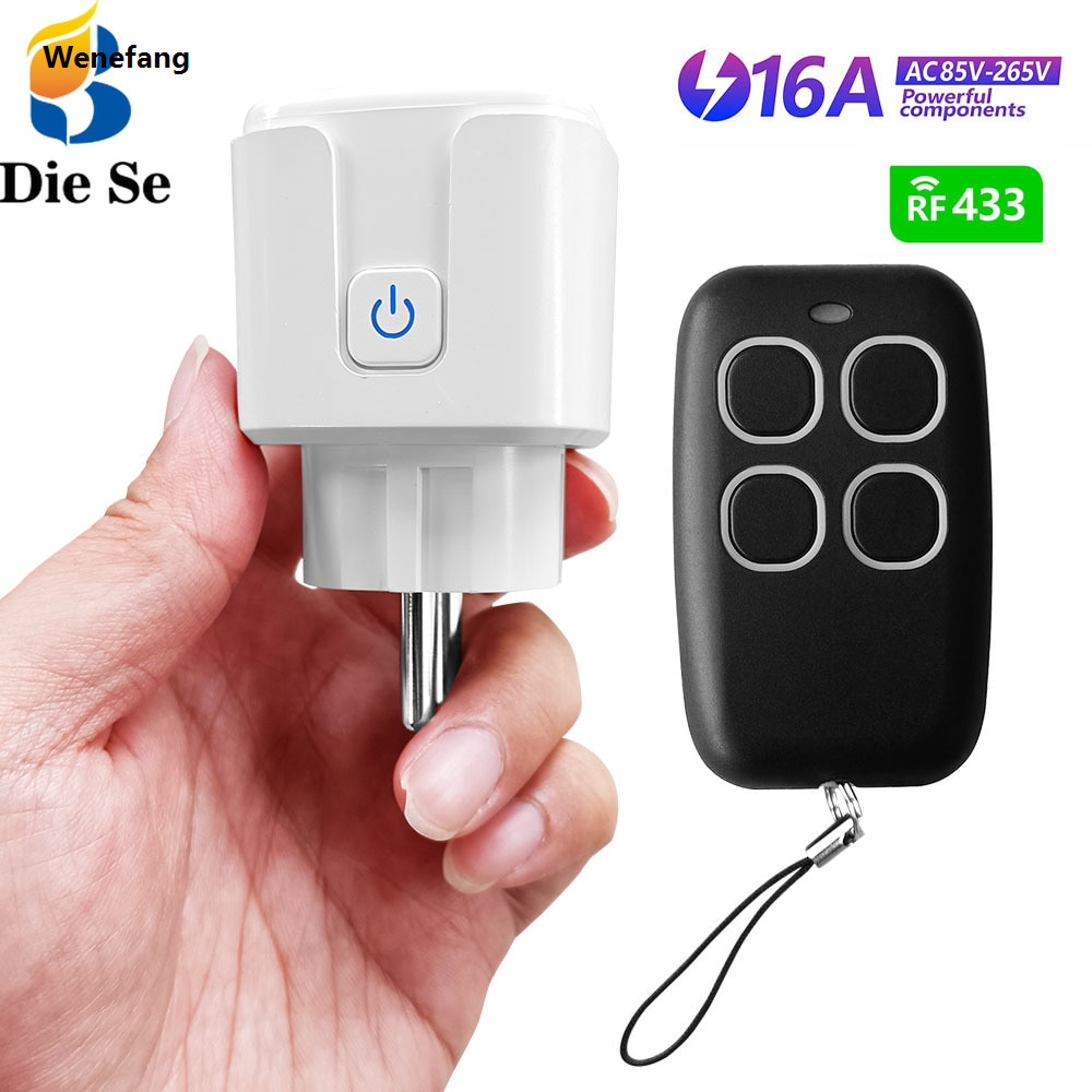 Wenefang 433mhz Rf Wireless Remote Control Outlet 15A Electrical Socket Switch AC 110V 220V EU Plug Black 4Button Transmitter for LED FAN