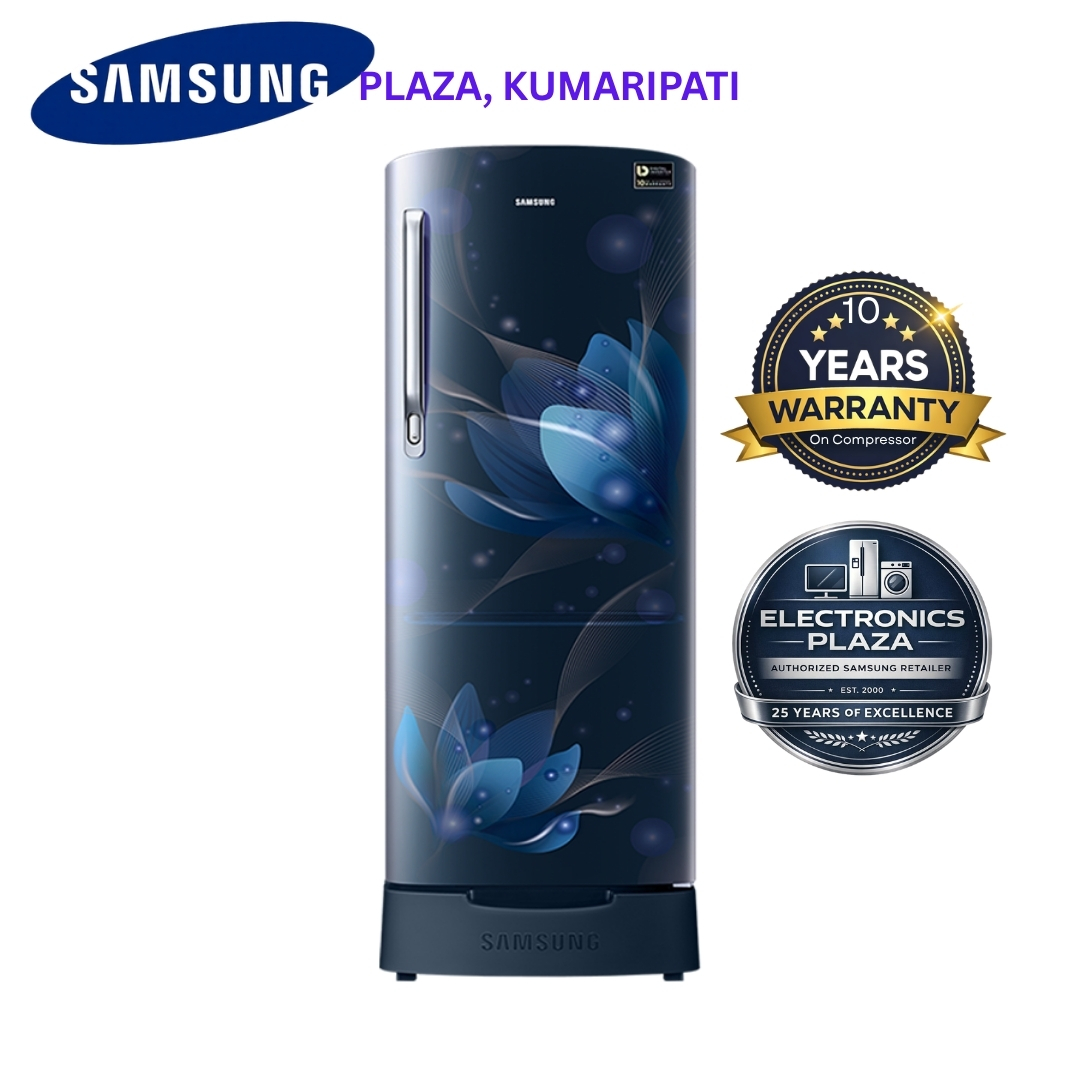 Samsung 192L Single Door Refrigerator (RR20T282ZU8) - Digital Inverter Compressor, Toughened Glass Shelves, Works on Solar & Home Inverter, Cool Wave Technology for Power Cuts, 10-Year Warranty
