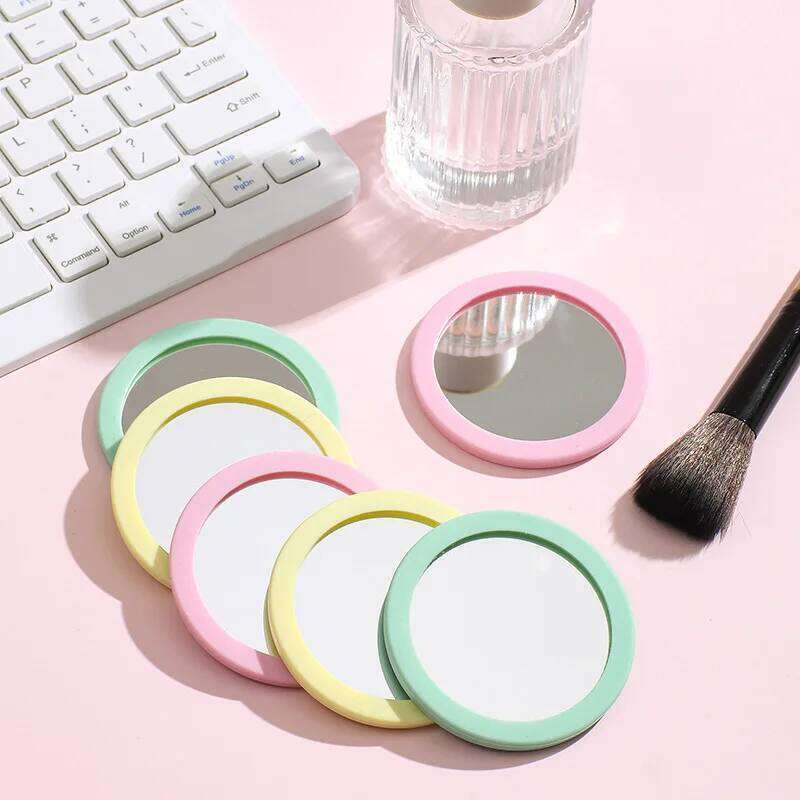 1pc Round Makeup Portable Silicone Student Dormitory Desktop Small Gift Mini Handheld Pocket Mirror Home Decor