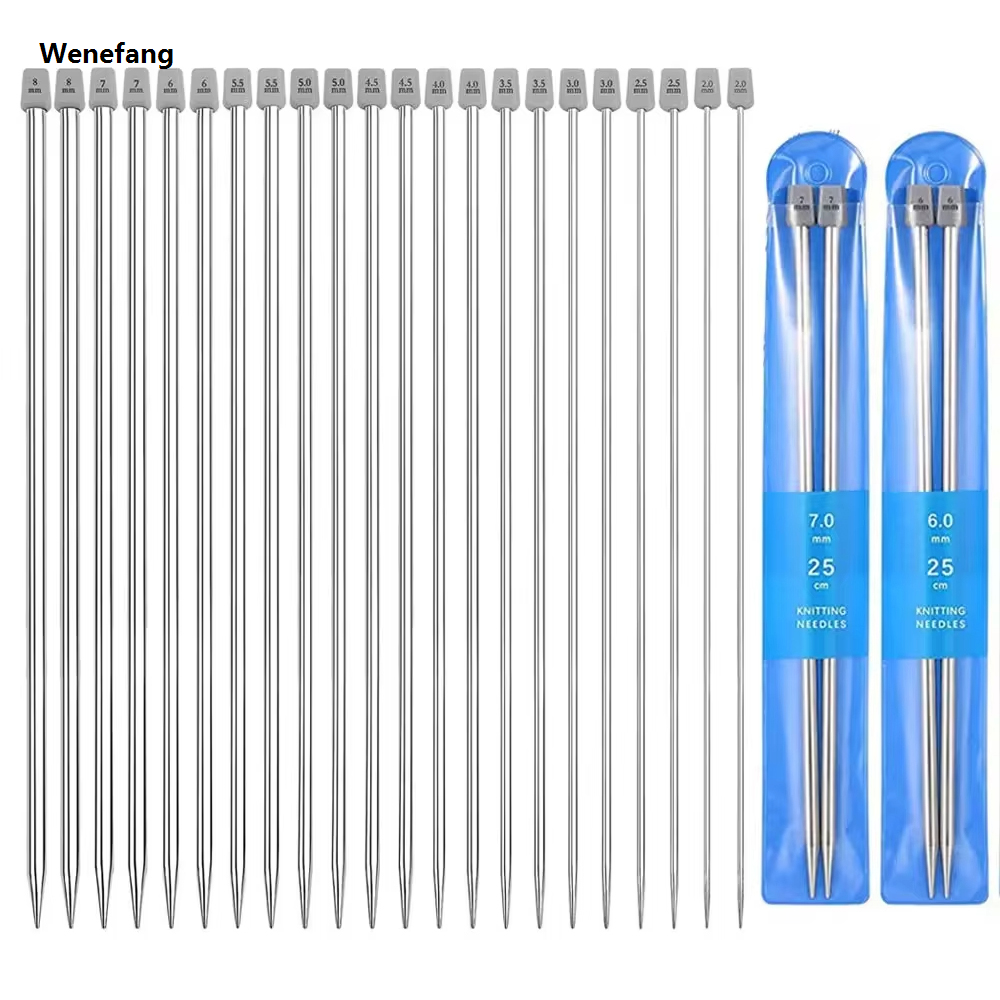 Wenefang 22Pcs Stainless Steel Knitting Needles 2 mm-8 mm Straight Single New style Pointed Crochet Hook Sets 25/35cm Sweater Needles for Knitting