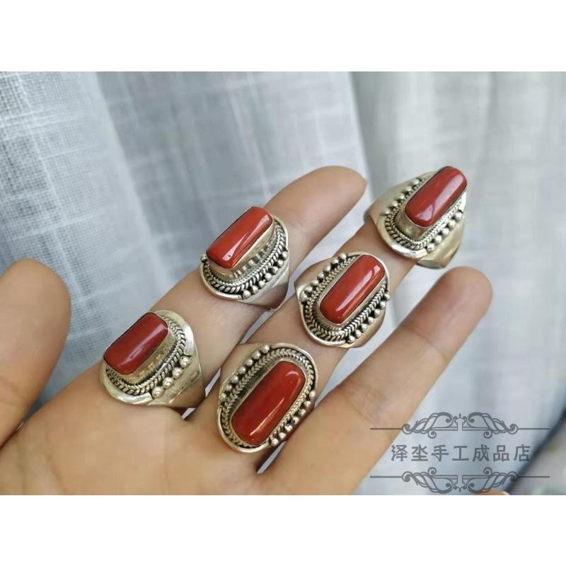 【Fashion-forward】Ethnic Style Nepal Inlaid Artificial Imitation Natural Loose Ring High Color Women's Ornament for Women