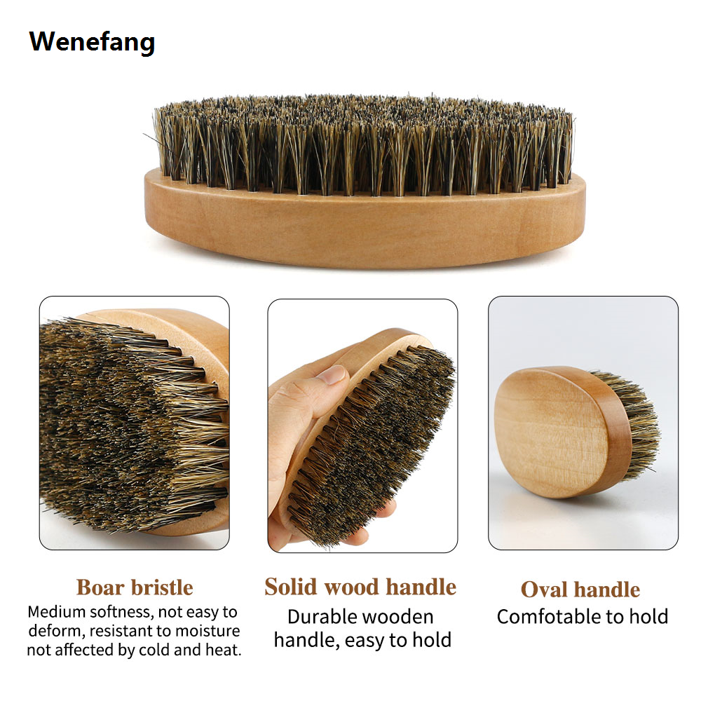 Wenefang Natural Boar Bristle Wood Beard Brush Hairdresser Shaving Brush New Men Mustache Comb With Gift Bag Beard Cleaning Hair Comb Set