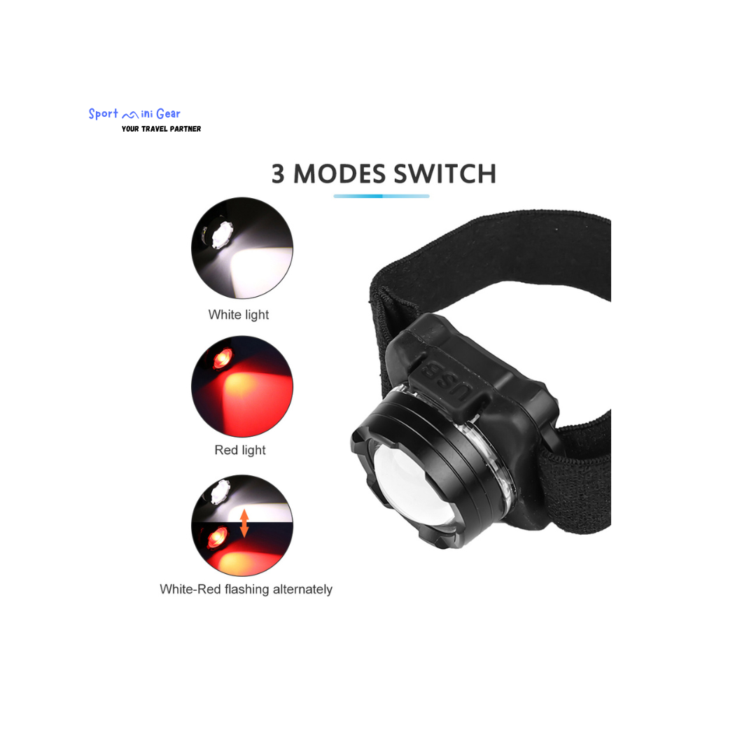 USB Rechargeable LED Mini COB Headlamp White & Red Outdoor Night Running Light Portable with Built-in Battery