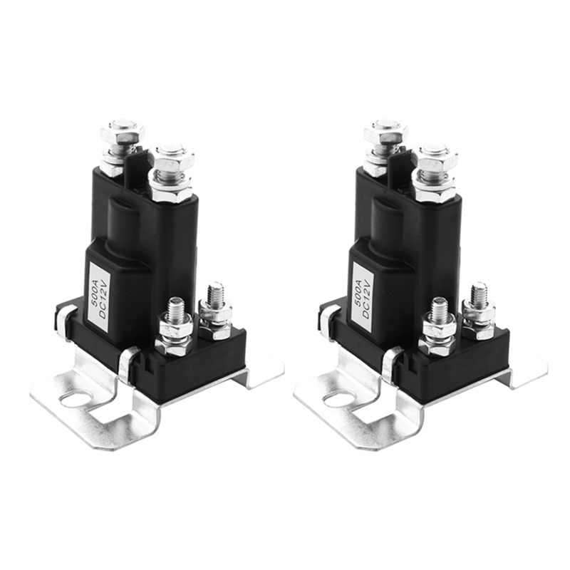 FORIDE 2Pcs 4 Terminal 12V 500A Car Start Relay Dual Battery Isolator Automobile Start Solenoid Relay Car On/Off Power