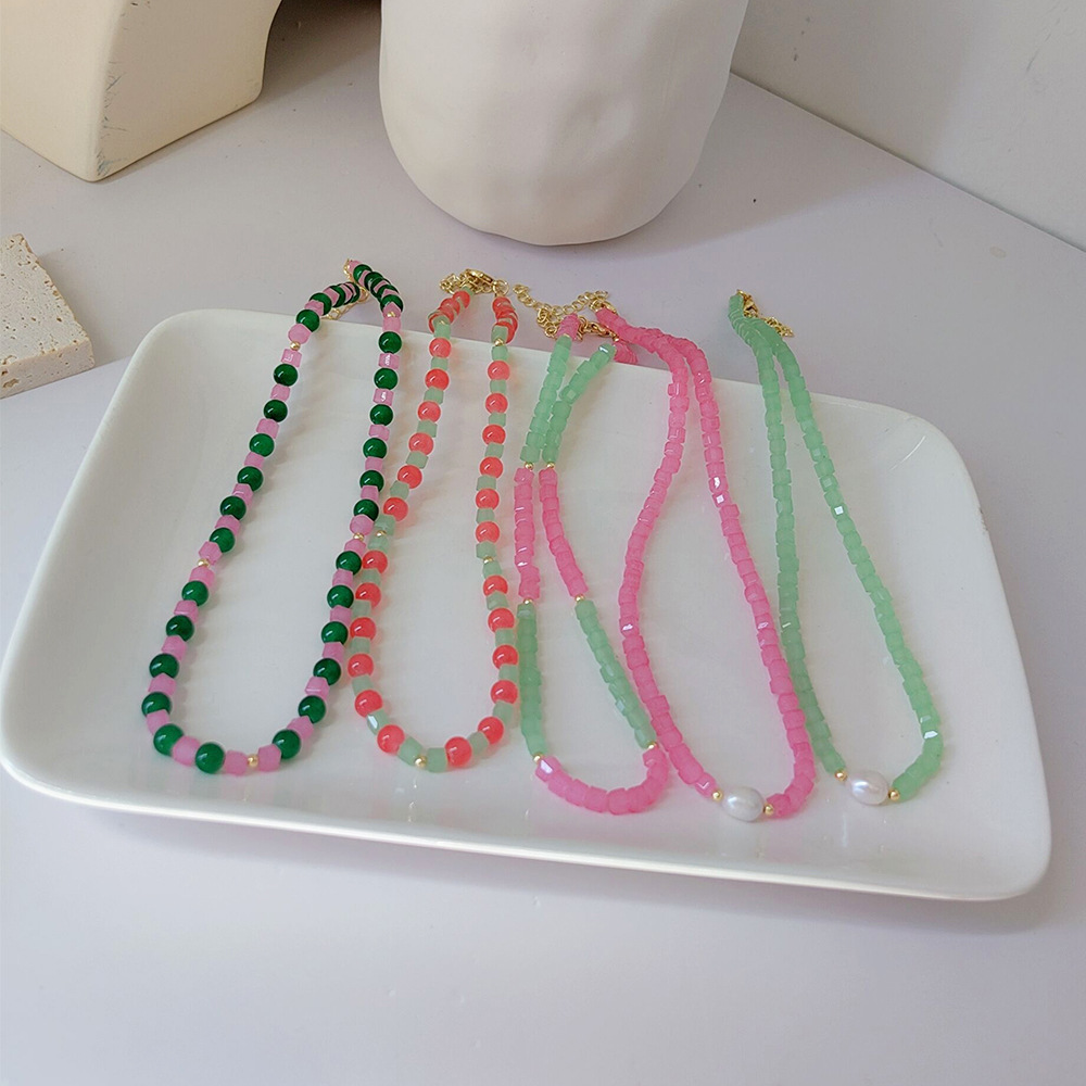 【New arrivals】New Pink Green Mixed Color Crystal Handmade Necklace Light Luxury Original Design High-end for Women