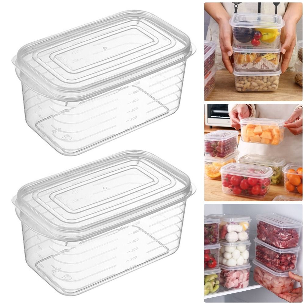 1Pcs Durable Kitchen Supplies Food Storage Box Fruits Meat Preservation Transparent Fresh-keeping Sealed Crisper Square Portable Fridge Organizer Container