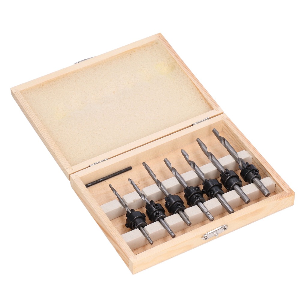 Durable High Speed Steel Tapered Countersink Bit Set Adjustable Collars Hex Wrench Wood Pilot Hole Set High Speed Steel Bit Set Wood Drilling