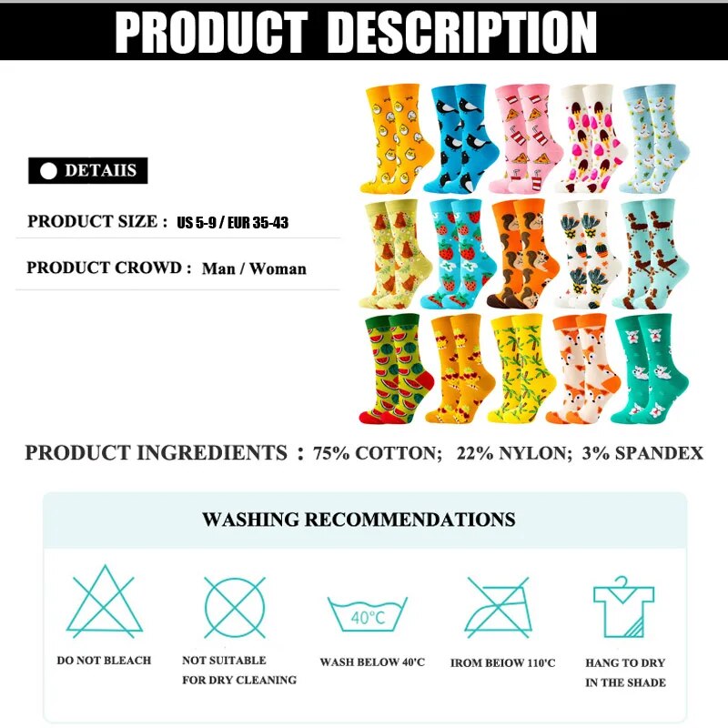 HOT Autumn And Winter New Funny Women's Socks Animal Socks Plant Fruit Kawaii Cute Trendy Harajuku Socks Stockings