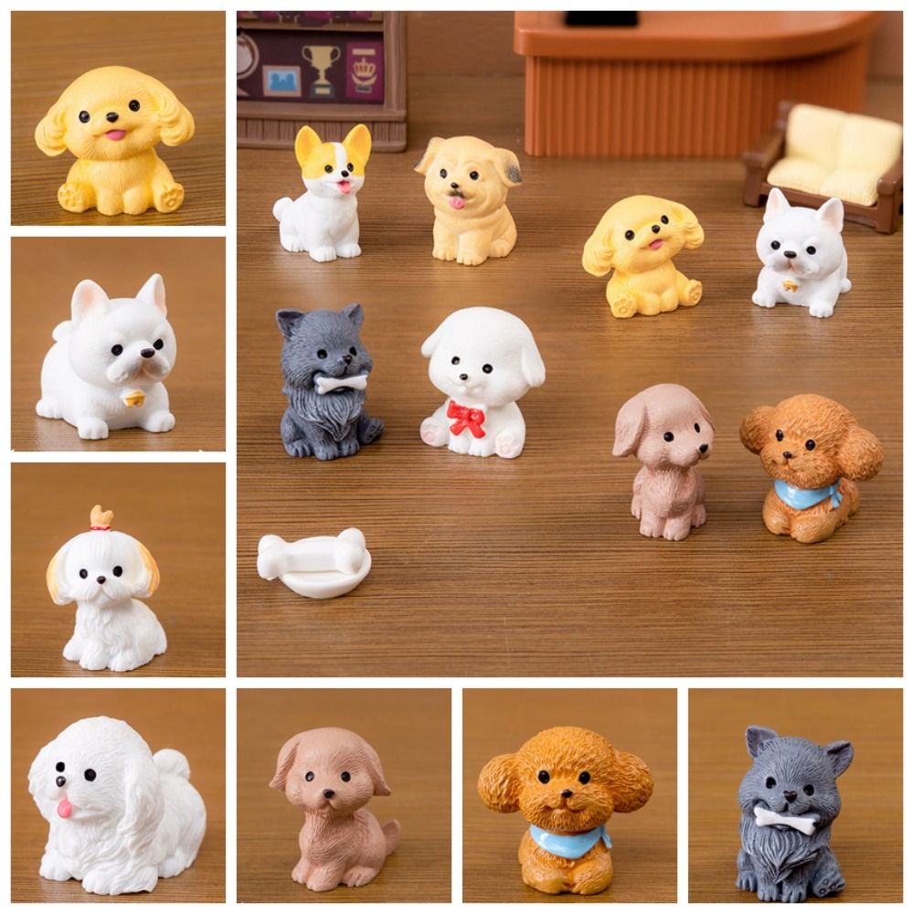 Creative Resin Cute Dog Figurines Miniatures Realistic Handmade Animal Figurines Cartoon Funny Micro Landscape Ornaments Balcony