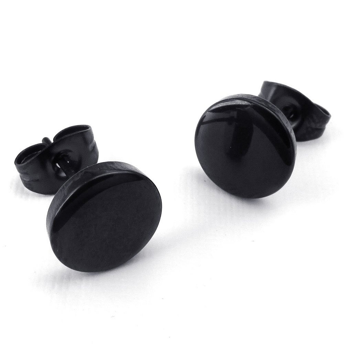 ZOROOM Jewelry Men'S Earrings, 10mm Circle Ear Studs, 2pcs (1 Pair), Stainless Steel, Black