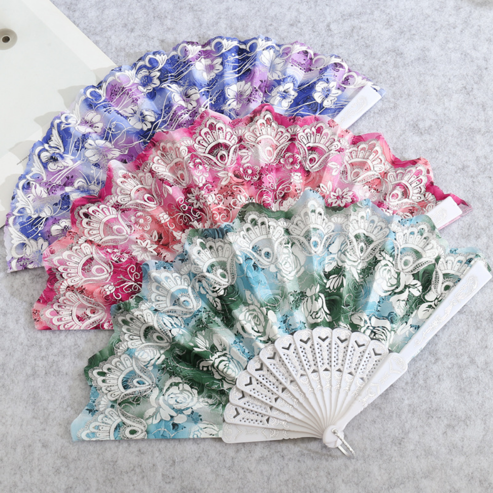 Decorative Hand Fan Portable Fabric Handheld Folding Fan Floral Retro Spanish Fan for Party Decoration Home Ornament Dance Accessory Gift Idea Cooling Tool