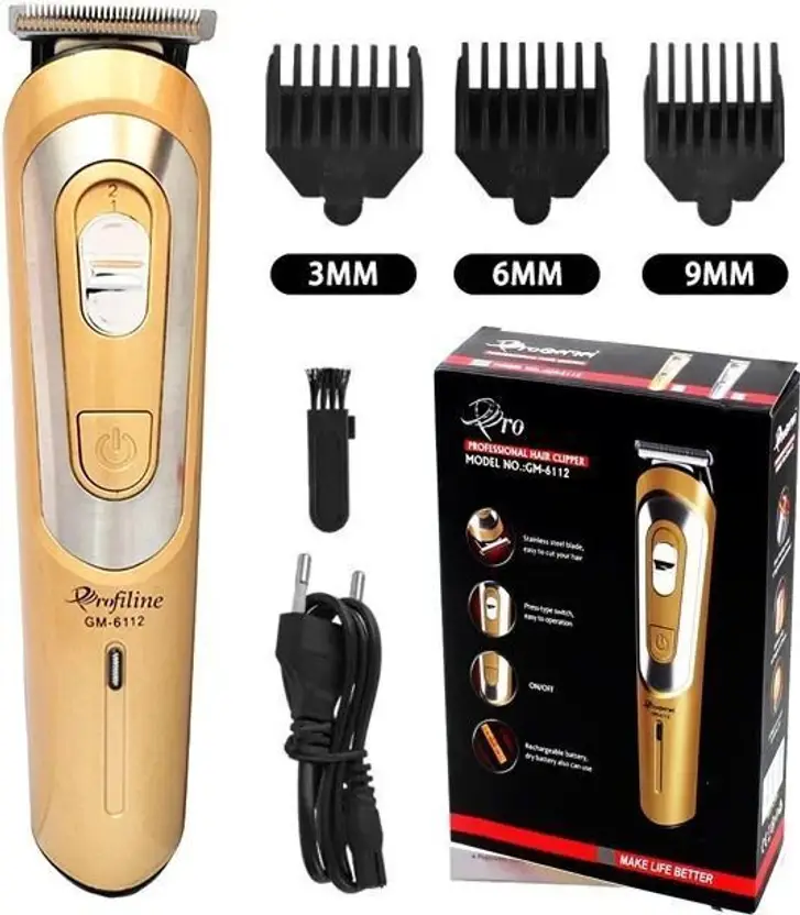 Wishora Premium GEEMY GM-6112 Hair Trimmer for Men Professional Beard Trimmer | Rechargeable Cordless Hair Clipper Machine | Electric Shaver with Stainless Steel Blade Grooming Kit