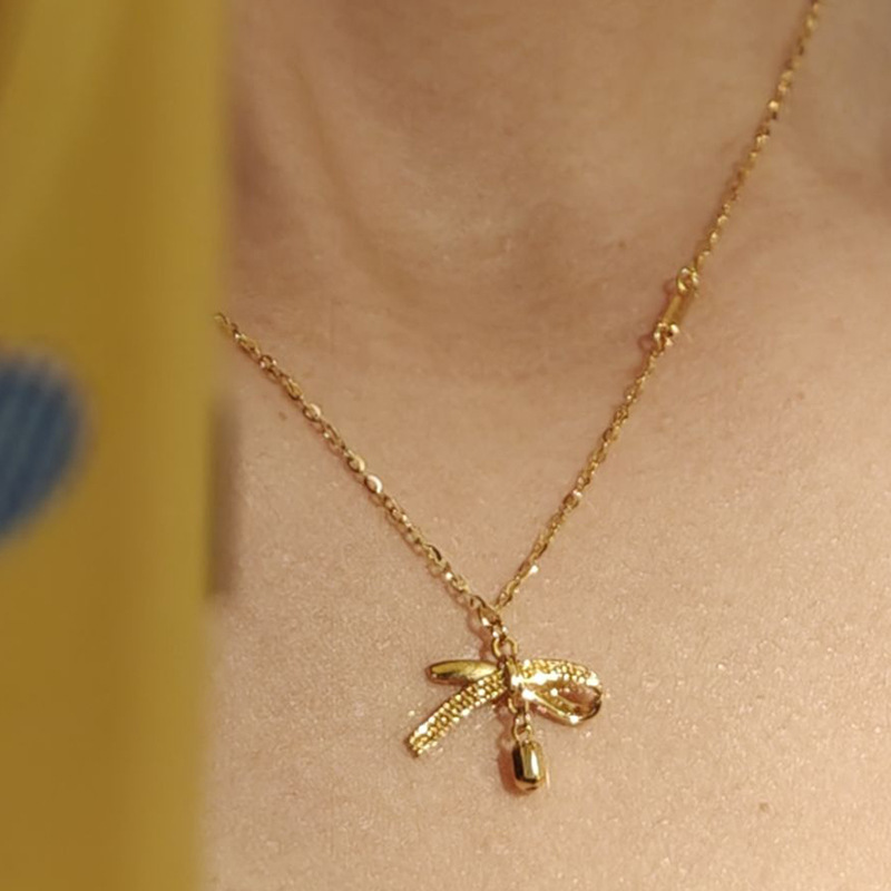 【Mega Sale】Antique Bow Tassel Necklace Women's New Simple Flash Clavicle Chain