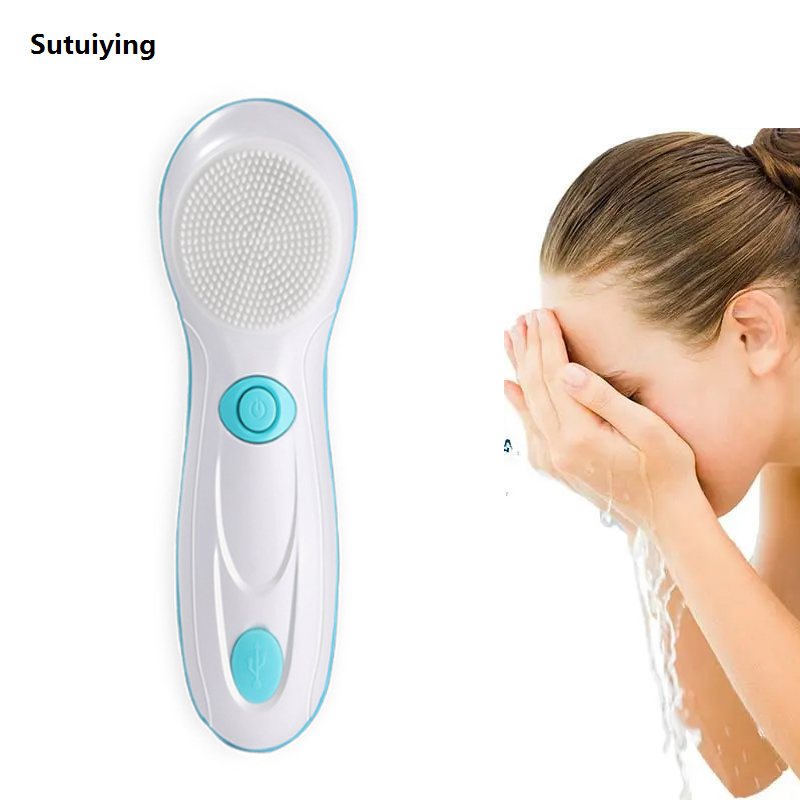 Sutuiying 4 In 1 Facial Cleaning Vibration Brush Mini Electric Silicone 2025 New Massager Face Scrubber Exfoliating Rechargeable Brush