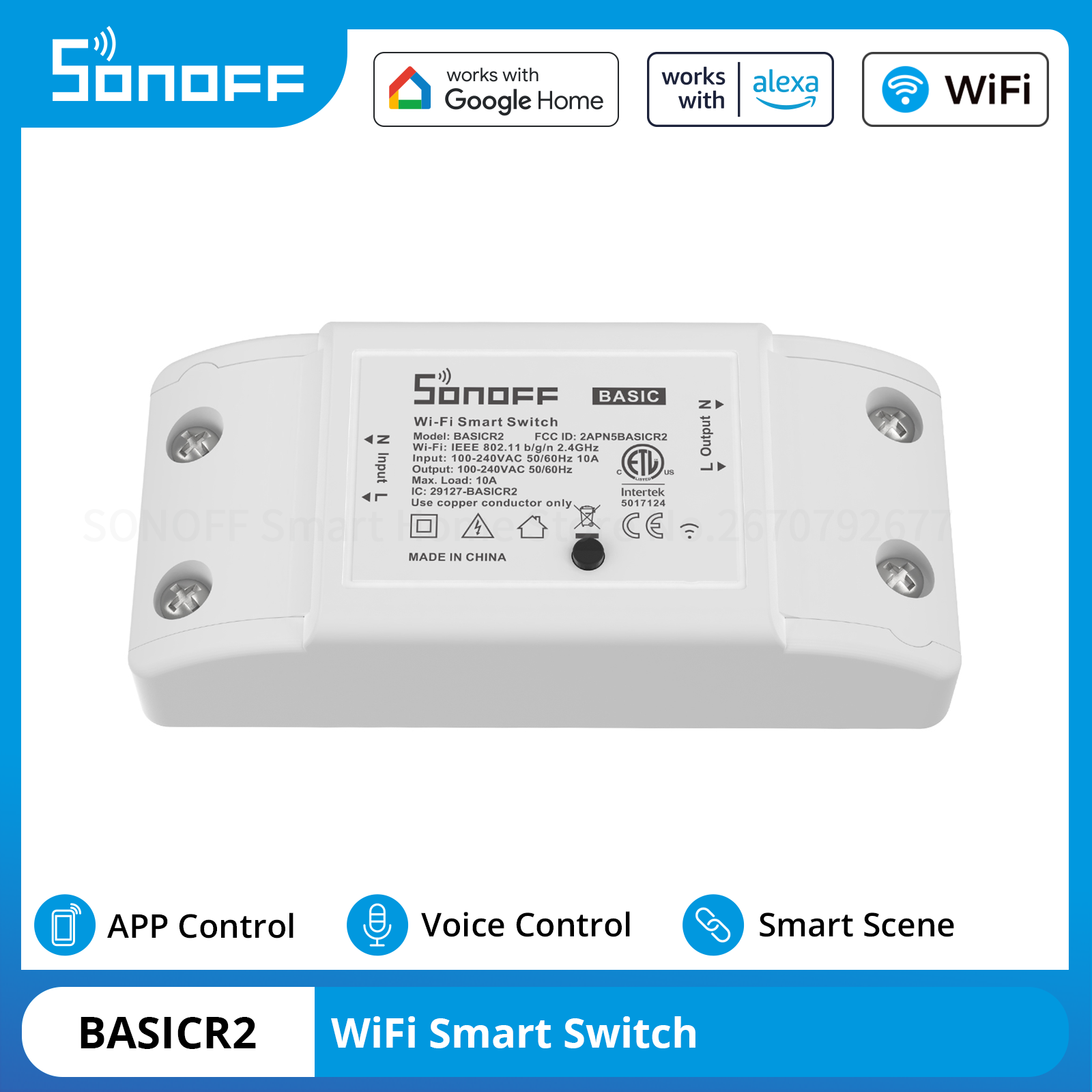 SONOFF BASICR2 WiFi Smart Switch DIY Wireless Breaker Remote Voice Control Light Switch eWeLink APP Smart Home via Alexa Google