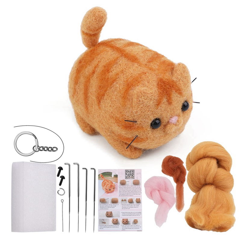 Animals Needle Felting Set, DIY Wool Felt Materials Set with Felting Tool Instruction for Needle Felting Craft Project Easy to Use