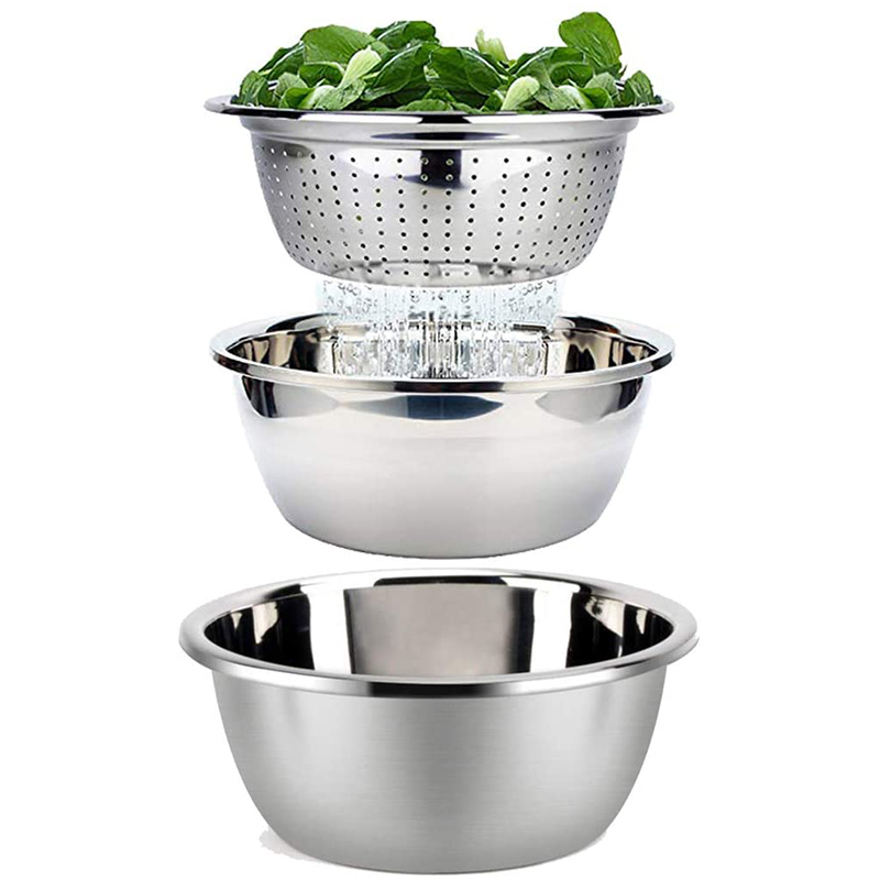 NAMUNY Mixing Bowl Set and Colander Salad Bowl Stainless Steel Anti-Kitchen Stacking Bowl Set Non-Stick Food Preparation Bowl