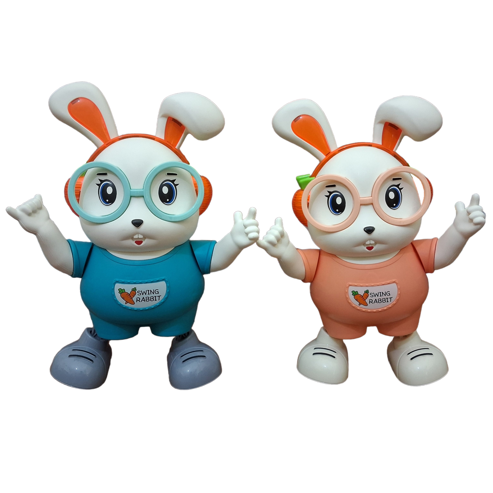 Swing Rabbit Interactive Toy - Cute Cartoon Bunny with Glasses, Music & Lights for Kids