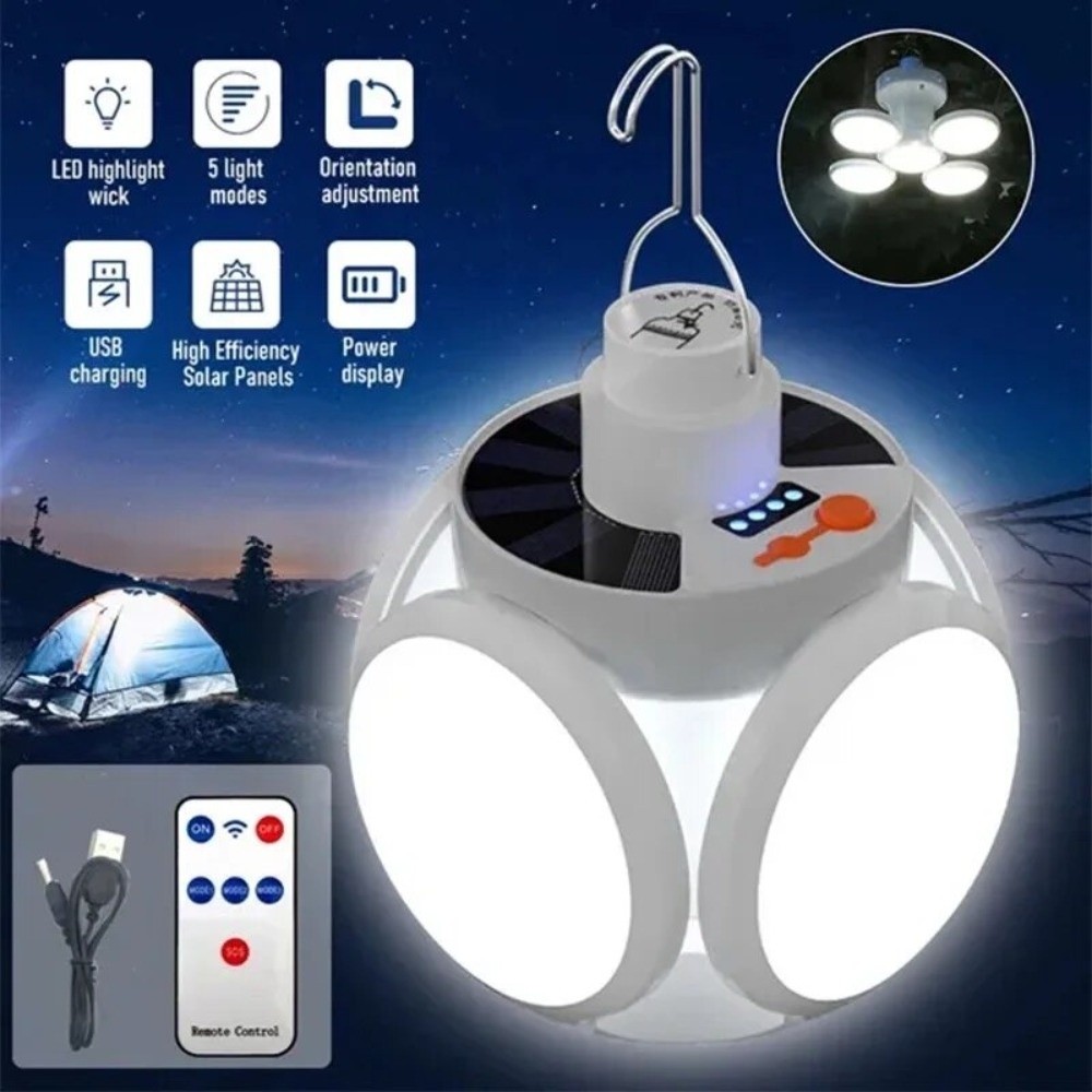 Portable Folding Solar Camping Lantern Rechargeable Hanging LED Lamp Multifunctional Night Lighting Outdoor Emergency Lights Camping