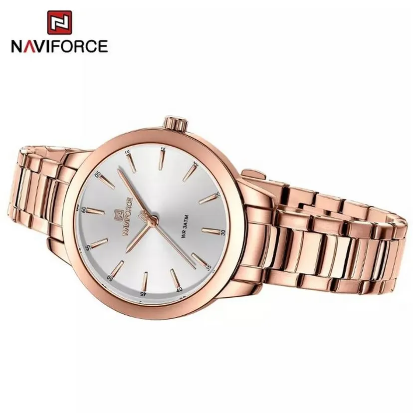 NaviForce NF5025 Stainless Steel Watch For Girls Silver Quartz Ladies Watch With Japanese Miyota Movement 36mm