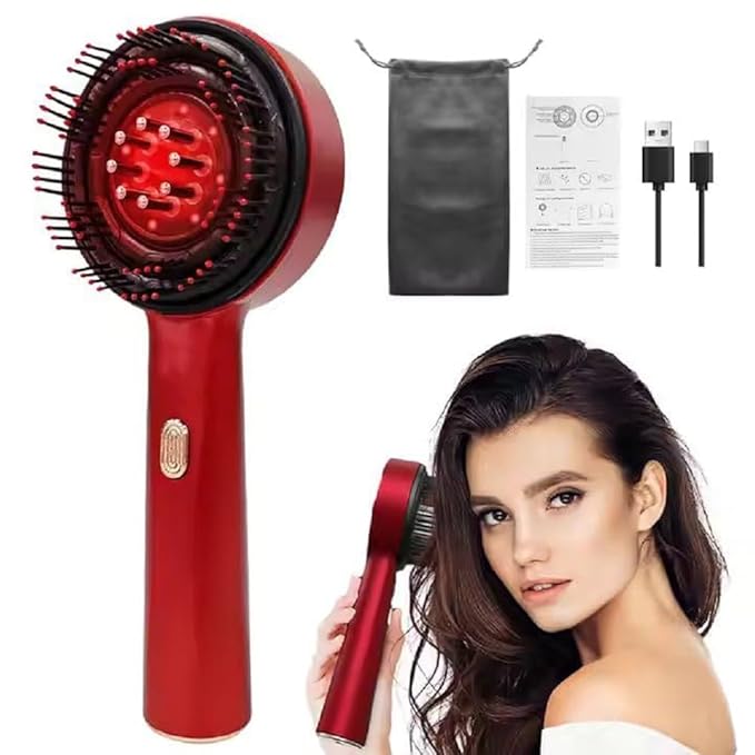Premium Electric Head Scalp Massager Comb with Red Light Therapy | Hair Oil Applicator Hot Air Brush | USB Rechargeable Portable Hair Styling & Relaxation Device | IPX7 Water Resistant
