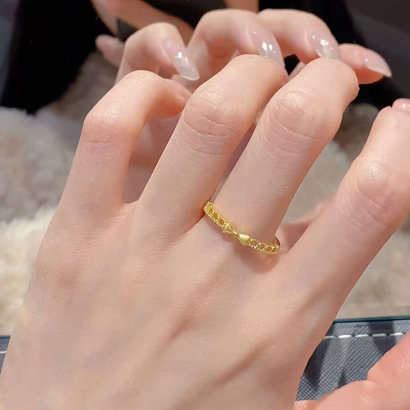 【Fresh designs】Simulation gold bow women's fashion personality 2025 new trend small ring
