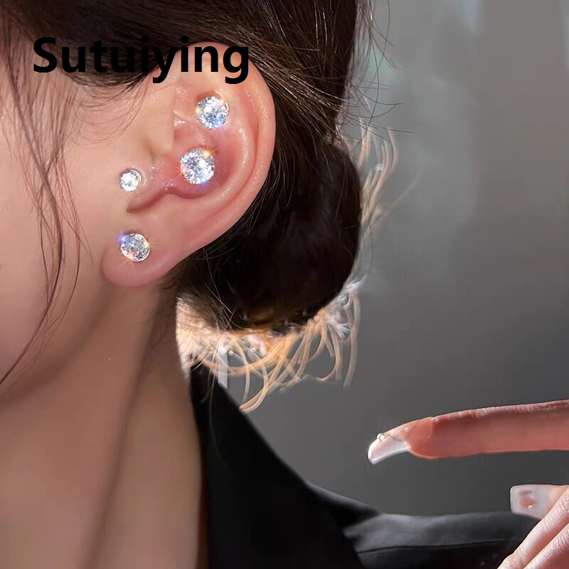 Sutuiying 1pc/2pc Simple Magnetic Earrings Ear Clips Men Women Stud Earring Zircon Ear Bone Cochlear Clips No Piercing Jewelry Gift