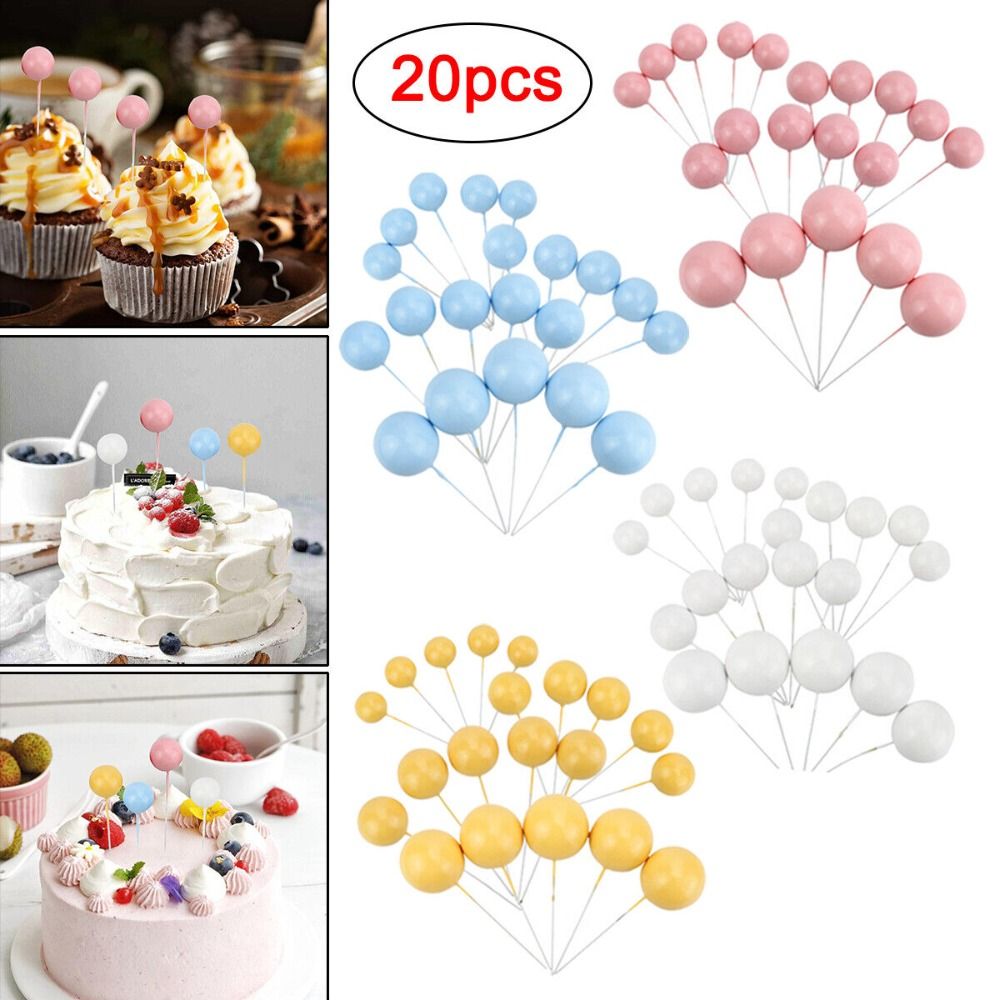 New Plastic Ball Cake Topper Pink Blue Yellow White Ball Cake Decor Reusable Birthday Party Event & Party