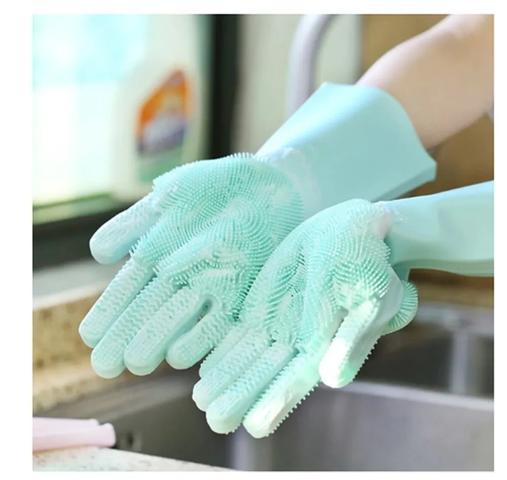 1 Pair Magic Silicone Plain Dishwashing Gloves