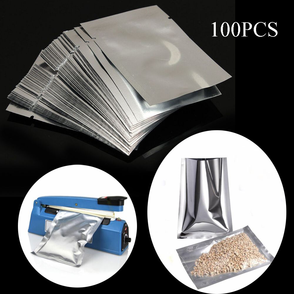 100PCS Silver Saran Wrap Food Grade Storage Pouches Aluminium Foil Bags Heat Seal Bag Vacuum Sealer