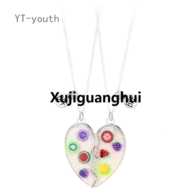 Xujiguanghui Fashion 2/3 s/set Cute BFF Friendship Necklaces Cartoon Love Heart Dripping Oil Pendant Chain Best Friends Magnet Necklaces
