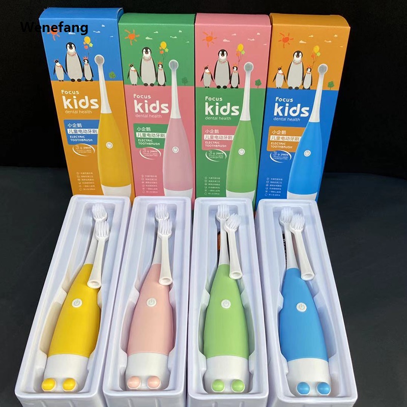 Wenefang Children Electric Toothbrush Soft Bristles Cute Little penguin Cartoon Replace Brush Head Baby Kids Dental Oral Hygiene Care