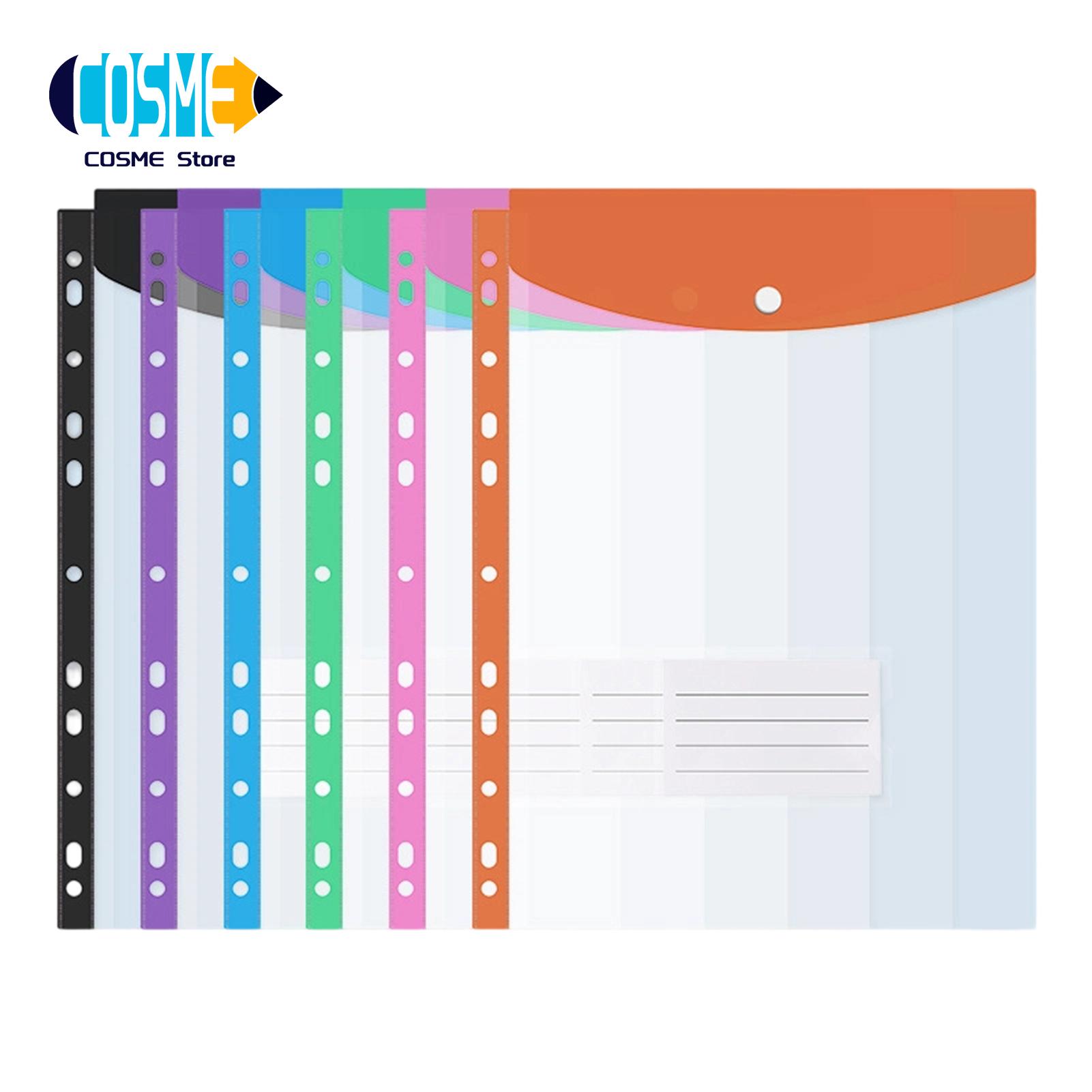 Cosme Clear Document Sleeves for Binders Document Bag 11-hole Loose-leaf Transparent Sheet Protectors with Snap-on for School for Students