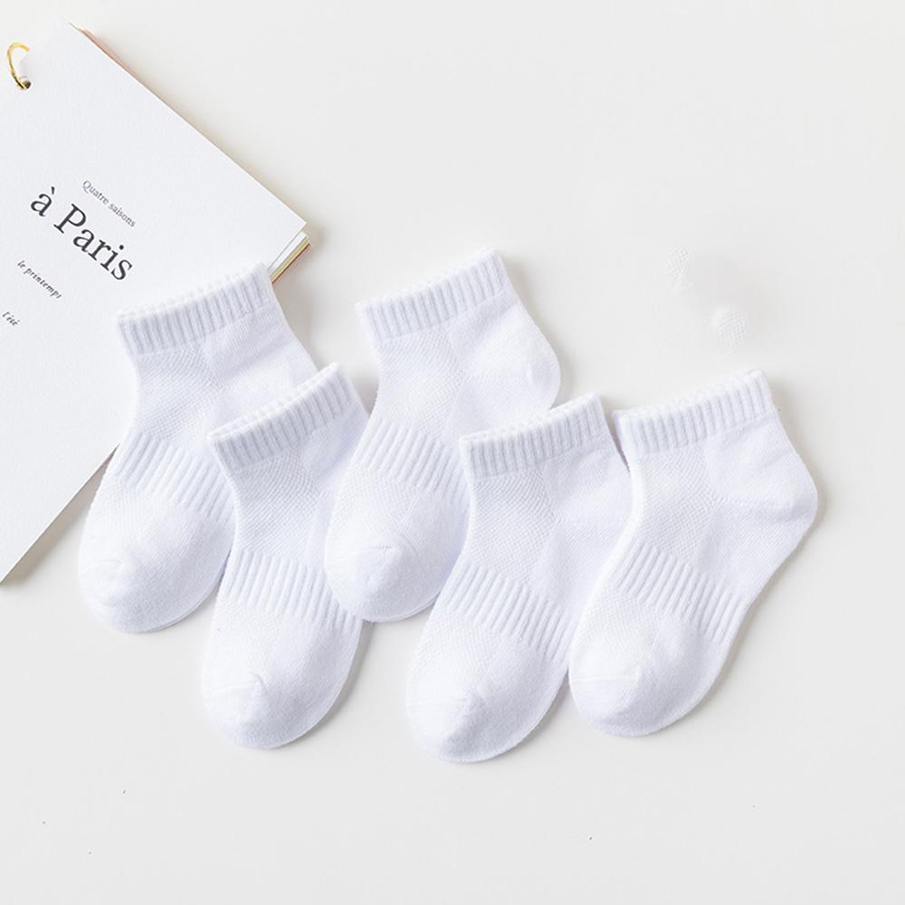 5 Pairs School Wear Breathable Children's Ankle Socks Mesh Thin Short Cotton Socks Solid Color Summer Spring Toddler Baby Socks for Boys & Girls