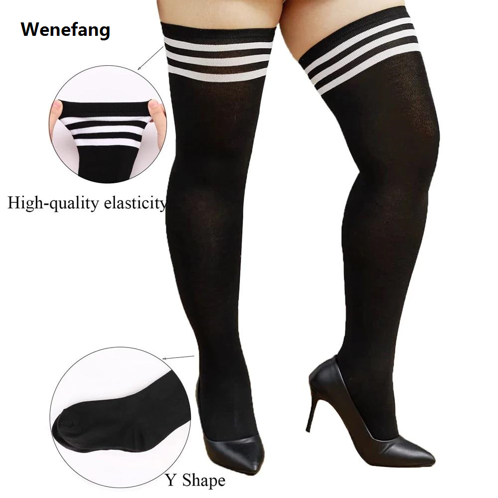 Wenefang 1Pair Women's Plus Size Thigh High Socks Striped Knee High Extra Long Stockings Leg Warmer