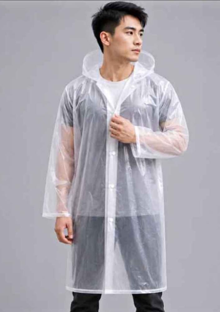 Transparent Waterproof Hooded Raincoat | Reusable Unisex Rain Jacket with Front Buttons