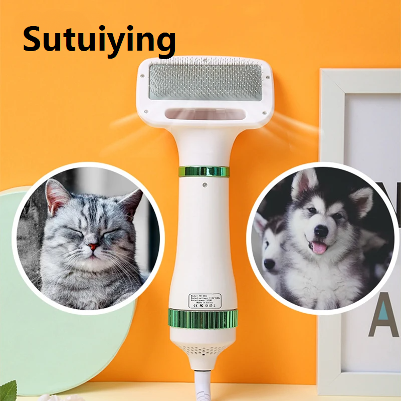 Sutuiying Pet Hair Dryer 2 with Slicker Brush Grooming for Cat and Dog Brush Professional Home Grooming Furry Drying Portable Dog Blower
