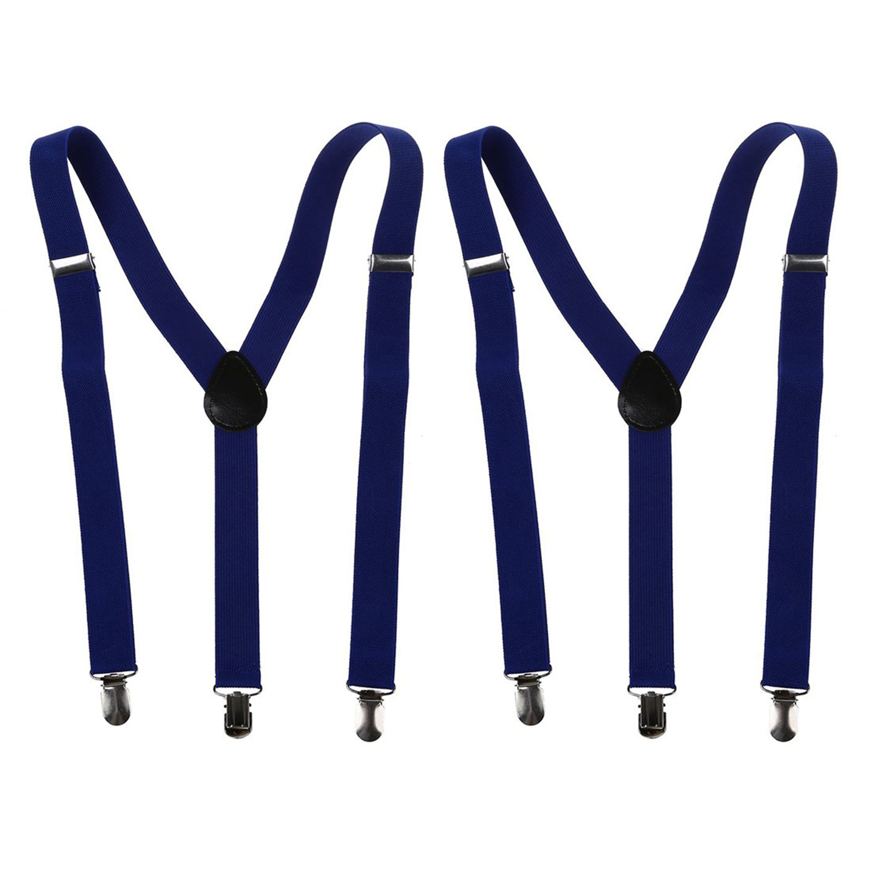 fasdaga 2X Adult Adjustable Metal Clamp Elastic Suspenders Braces Dark Blue