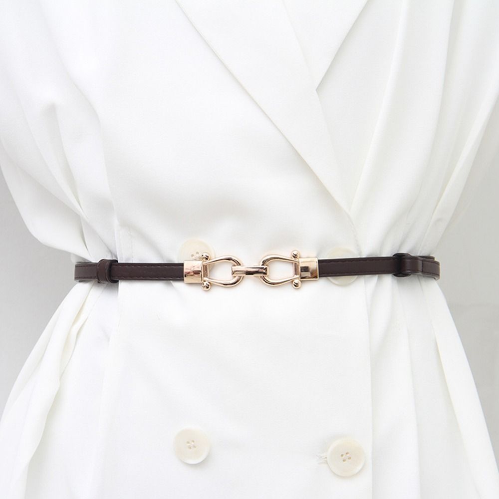 Ins PU Leather Waist Belt Thin Skinny Waist Cinch Belt Adjustable Zinc Alloy Buckle Waistband Women Ladies