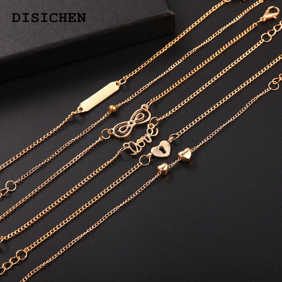 DISICHEN 2025 New 6pcs Trend Infinity 8 Bowknot Heart Key Charm Chain Bracelets Bangles Minimalist Women Tiny Set Party Jewelry