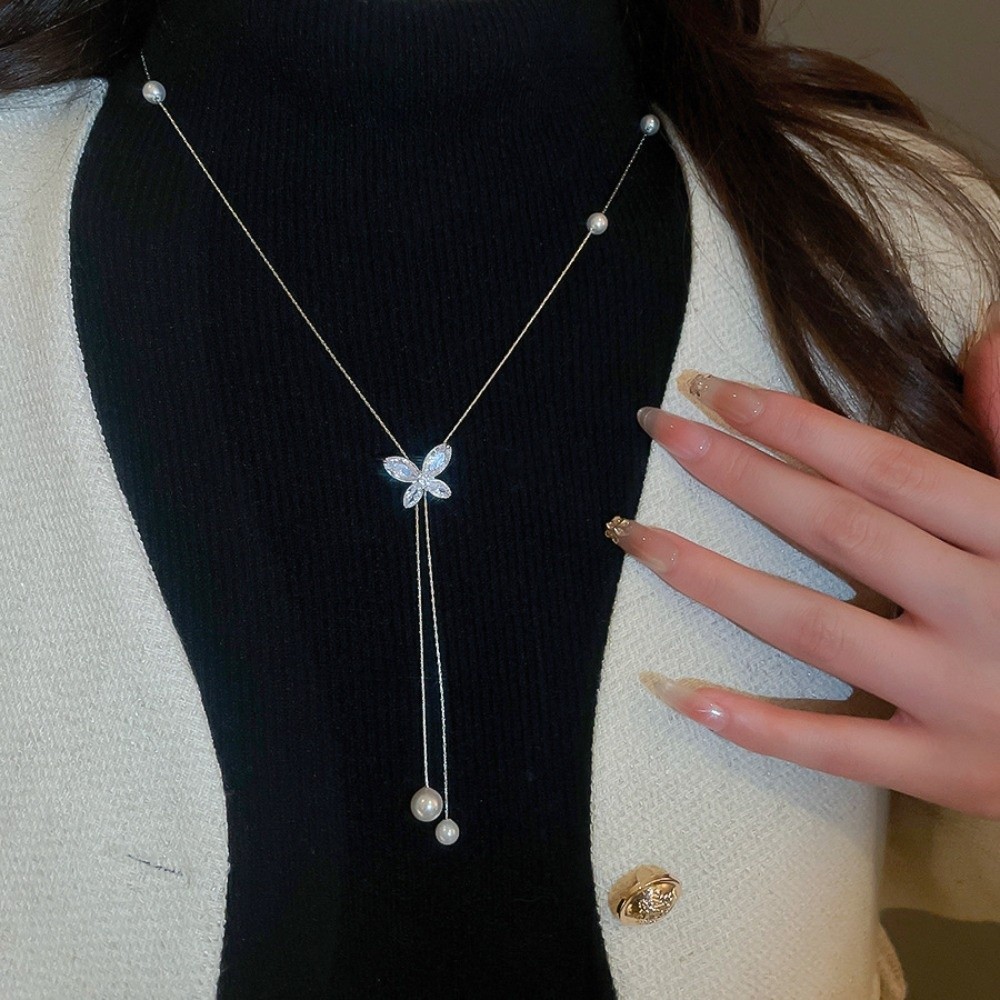 Retro Flower Butterfly Necklace Charm Long Pendant Choker Neck Jewelry Ethnic Style Tassel Collarbone Chain Girls