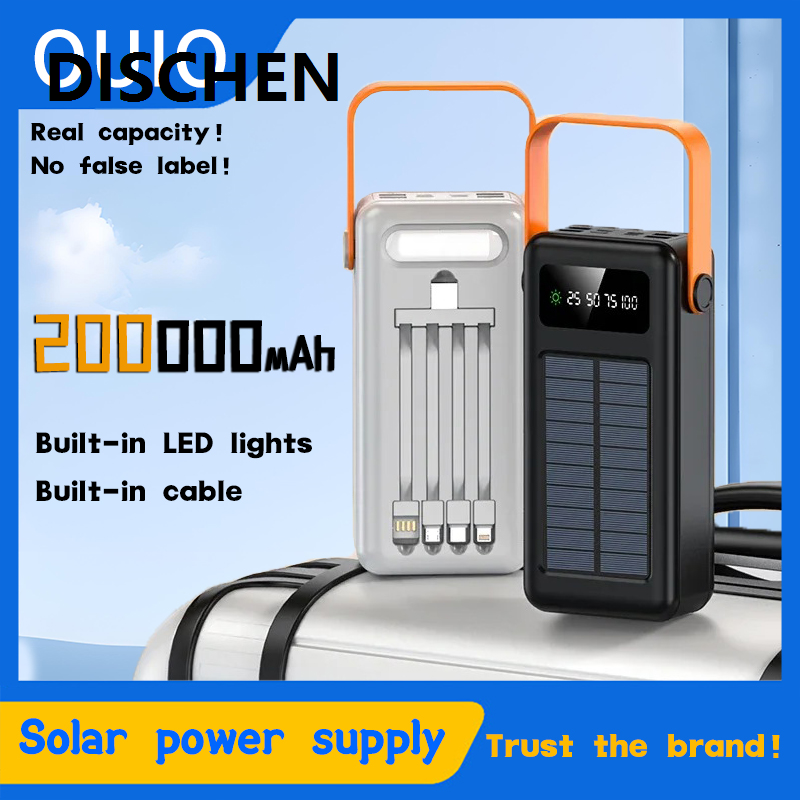 DISCHEN Portable 200000mAh Portátil Banco De Energia Solar Bateria Externa Carregamento Rápido à Prova Dwaterproof água Powerbank Com Lanterna