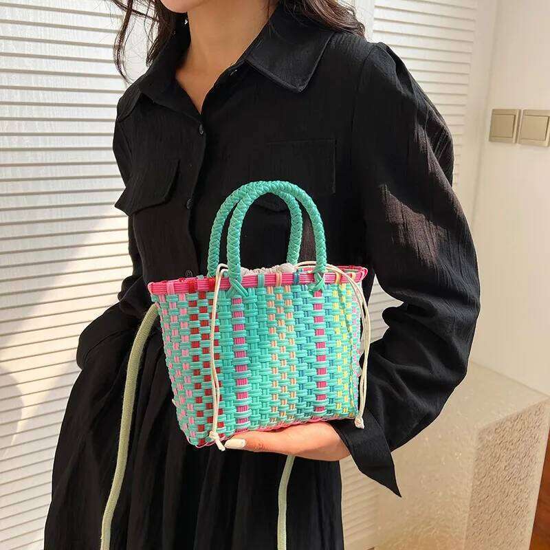 Colorful Woven Hand bags For Women Summer Beach Shoulder Brand Cute Purses And Handbag Designer Crossbody Bag