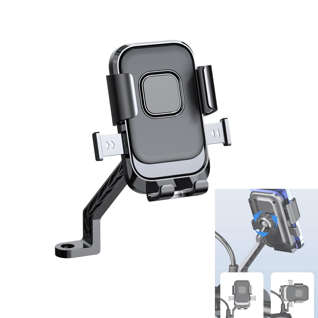 Universal Bike Mobile Stand XY-089 | Mirror Install 360° Adjustable Phone Holder | Strong Grip Anti-Vibration Shockproof Design | One Touch Release for GPS & Maps Use