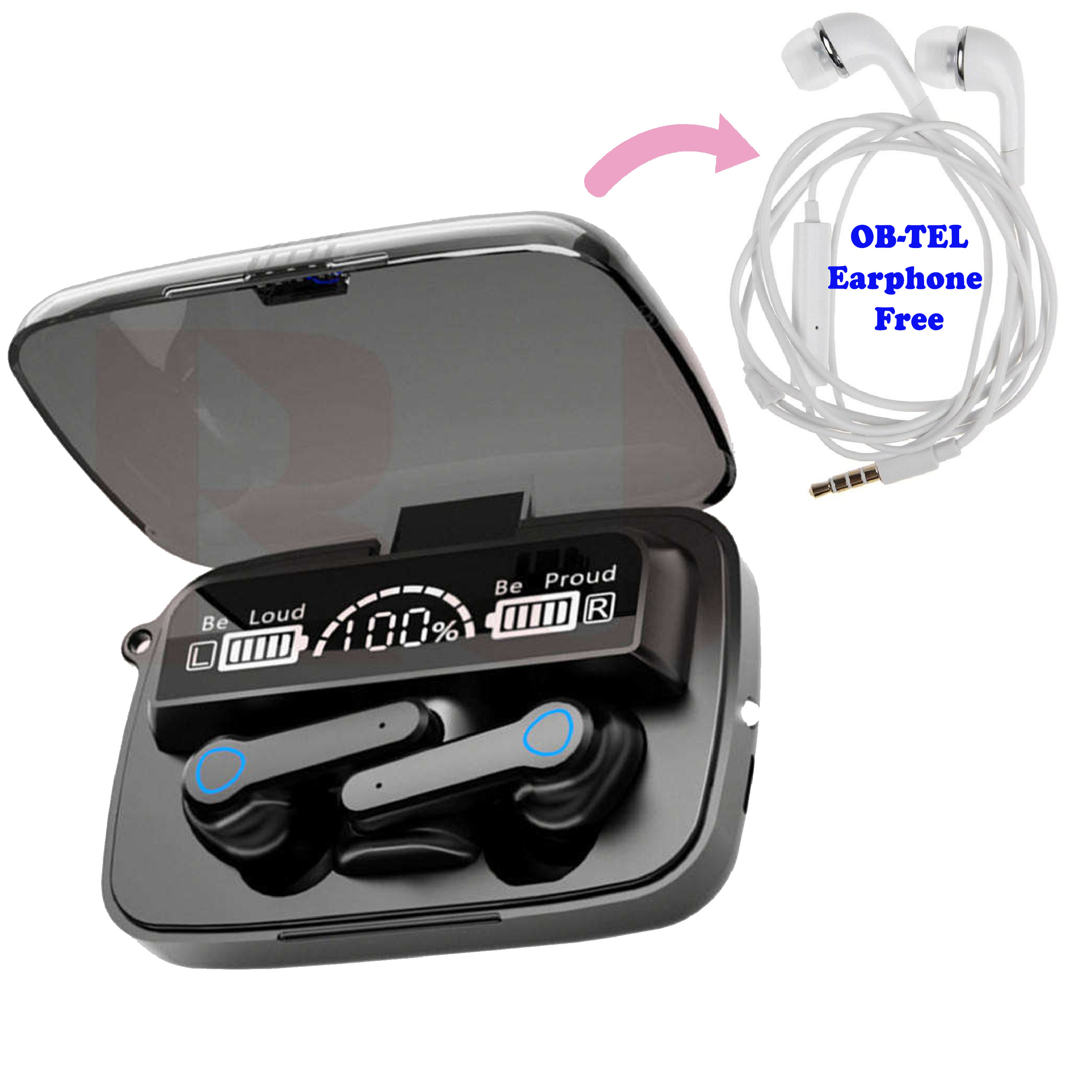 M19 TWS portable Bluetooth Wireless Earbuds, Large Screen Dual LED Digital Display Touch Earbuds Bluetooth with Free Earphon