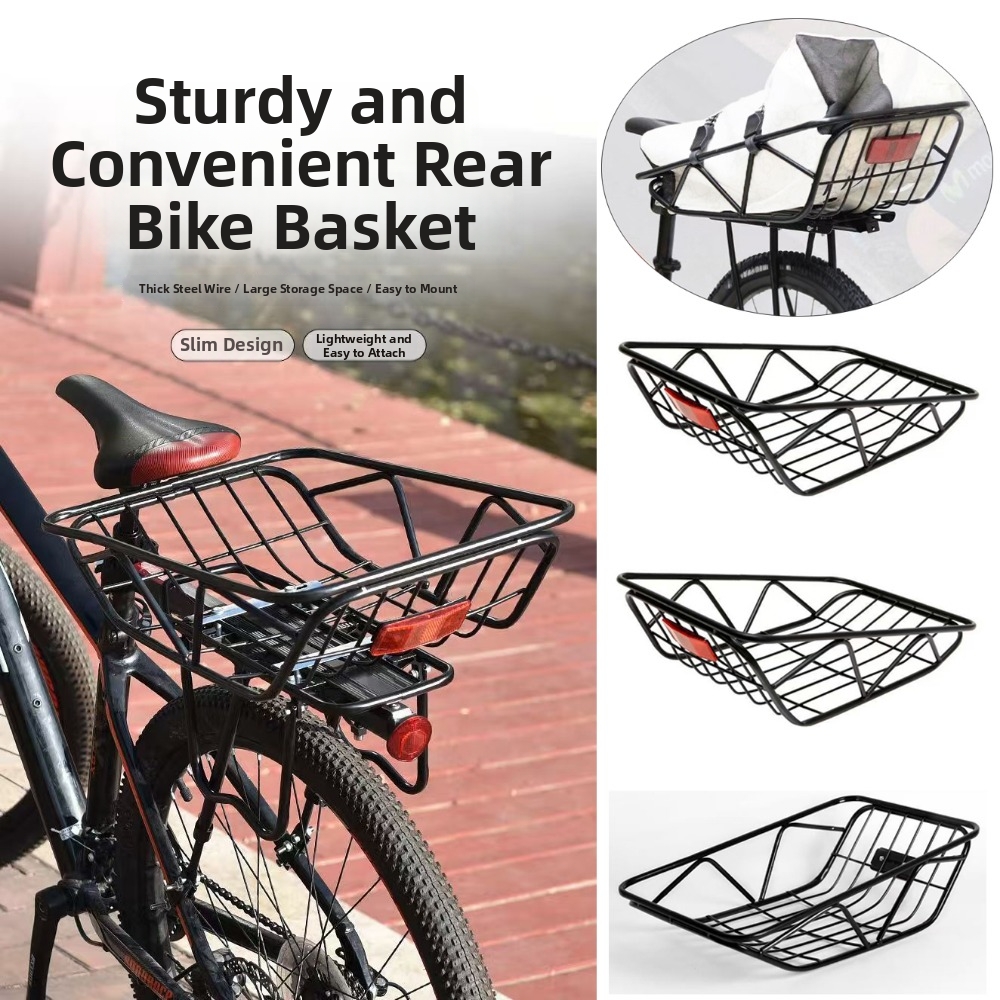 New Easy To Install Student Riding Storage Basket Universal Carbon Steel Mountain Bike Rear Storage Baskets Durable Thick Iron Wire Bike Fixed Backpack Storage Electric Bicycles Accessories