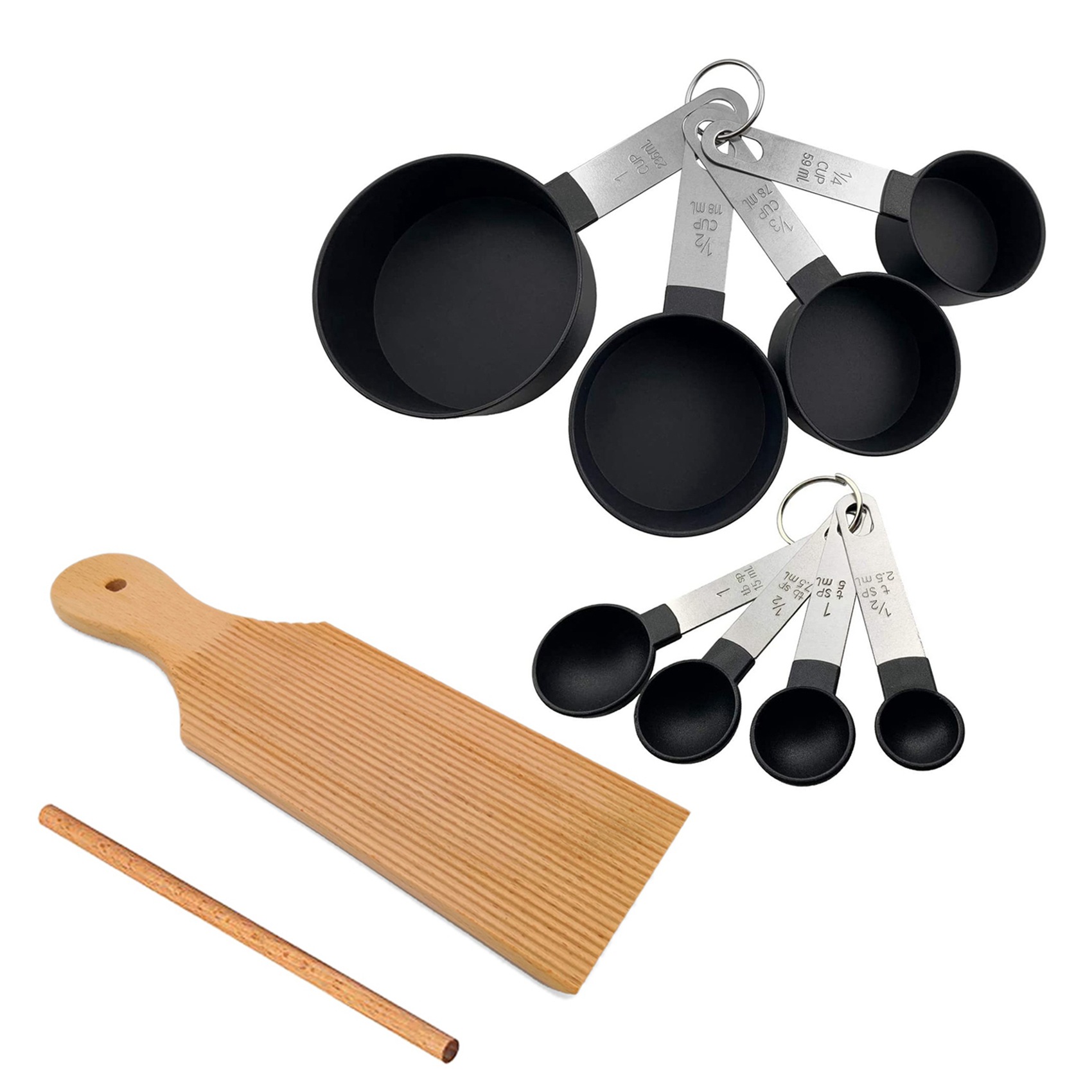 ZOROOM 8 Pcs Measuring Cups and Spoons Kitchen Nesting Measurement Tools & 1 Set Noodles Wooden Butter Table and Popsicles