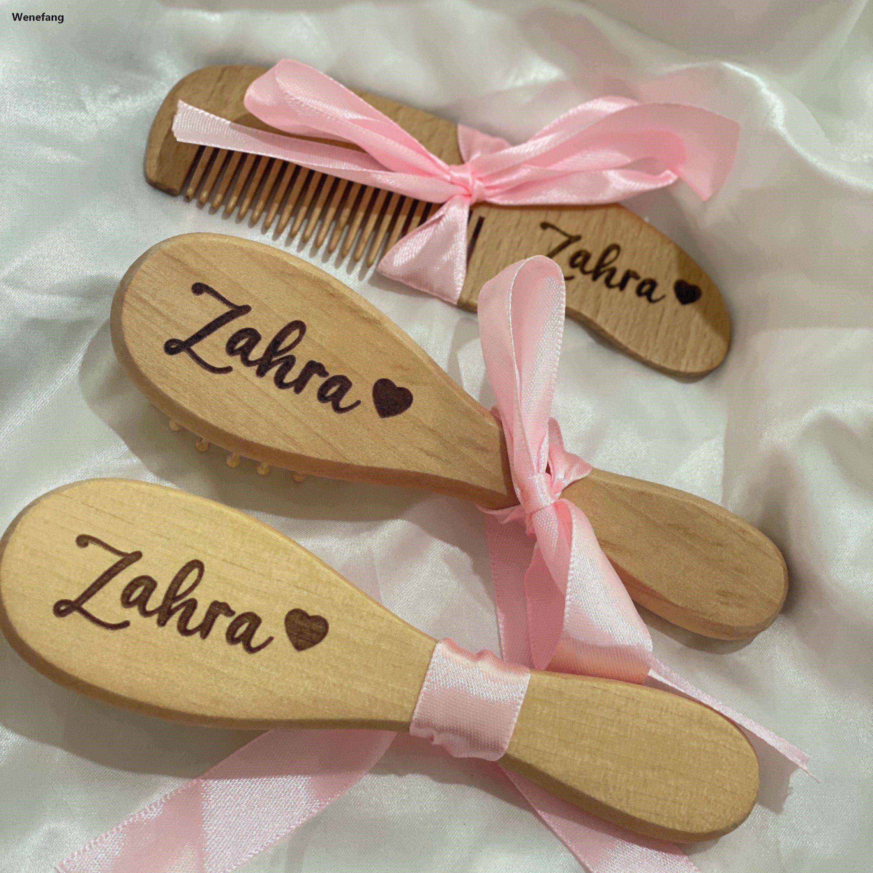 Wenefang Personalized Baby Care Hair Brush Pure Natural Wool Wood Comb,Engraved Newborn Massager Baby Shower and Registry Gift