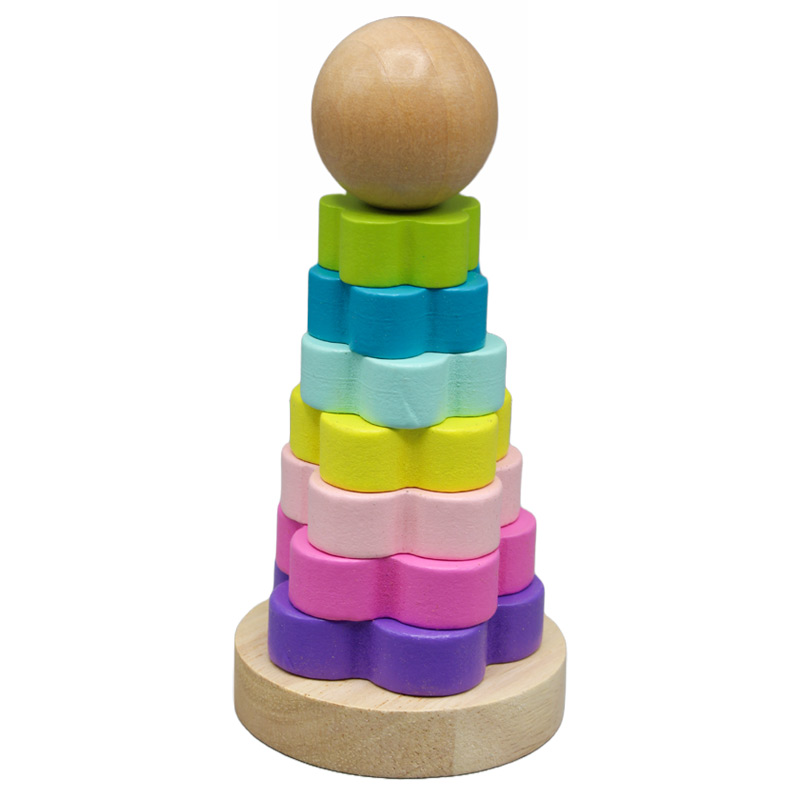 Montessori Rainbow 7 Sorting & Stacking Wooden Rings Tower with Removable Rings Ball, Early Learning & Educational Developmental Toys for Kids
