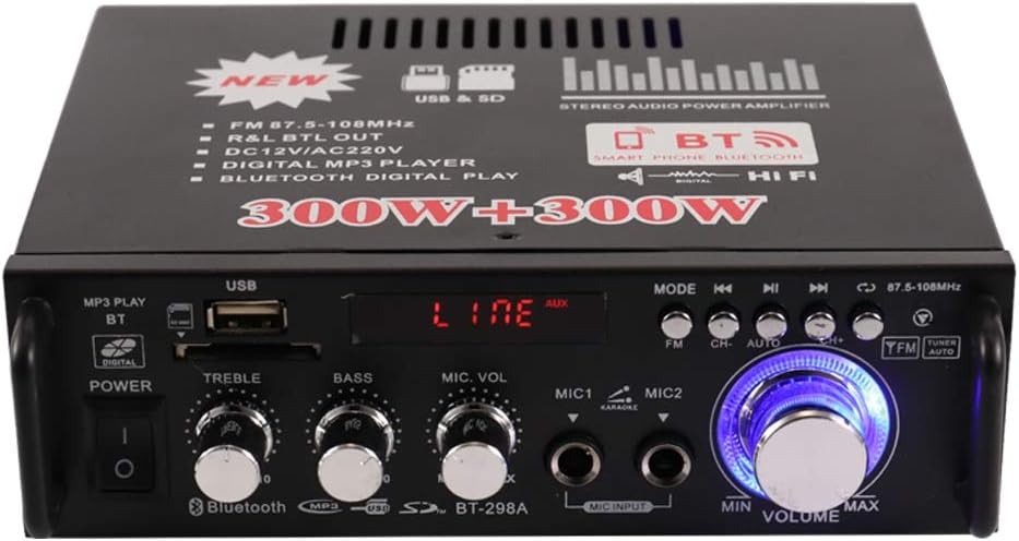 600Watt Audio Home Amplifier 12/220V LCD Display HIFI Audio Stereo Power Amplifier Bluetooth-compatible FM Radio